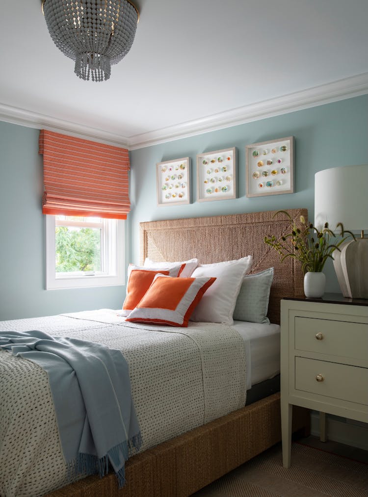 Cozy guest bedroom in a Long Island coastal home offering comfort and style by K.A. Murphy Interiors