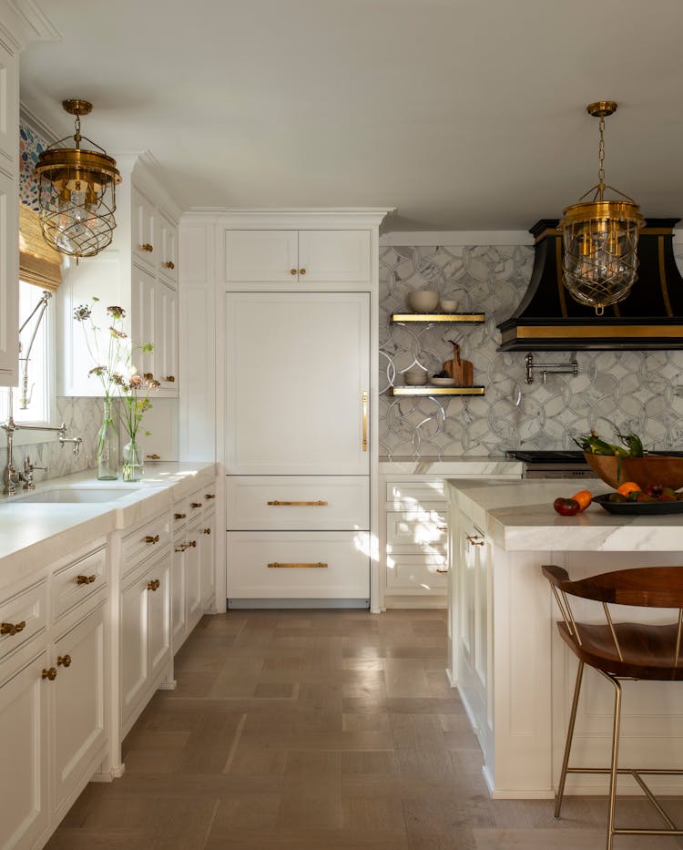 Close-up of Long Island kitchen countertop featuring premium materials and thoughtful accessories designed by K.A. Murphy Interiors.