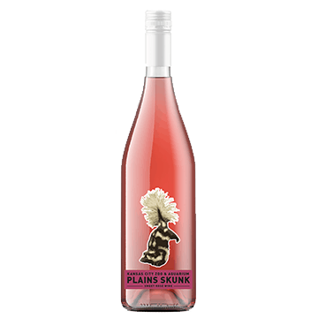 Image of a bottle of white wine featuring a plains spotted skunk.