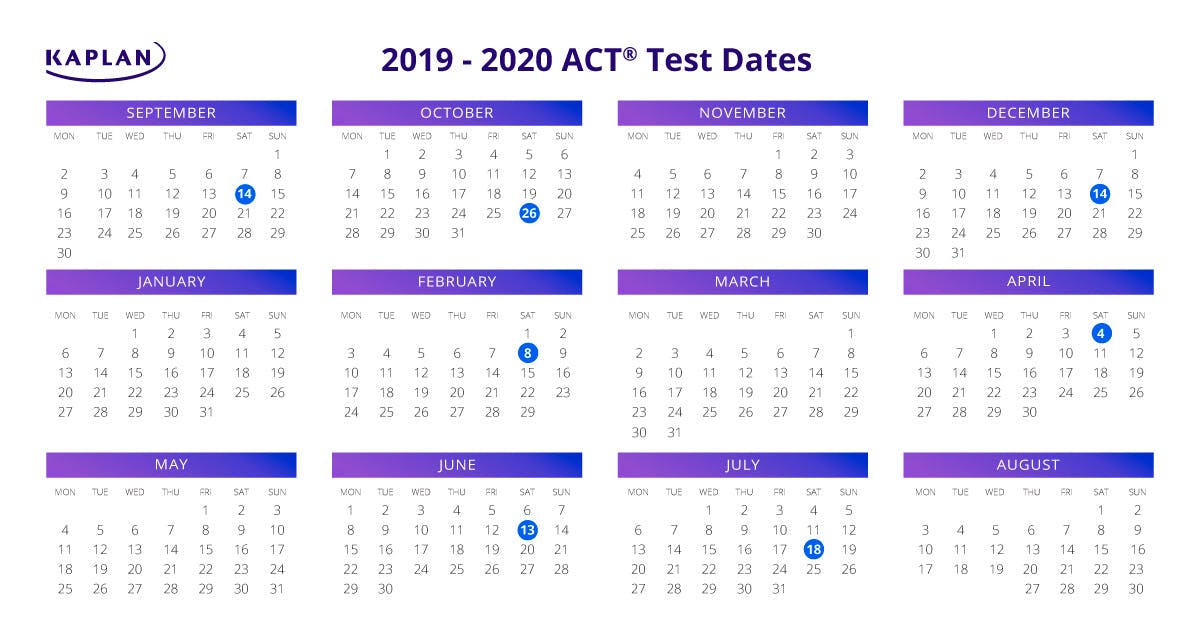 ACT Test Dates & Fees 2019 2020 Kaplan Test Prep
