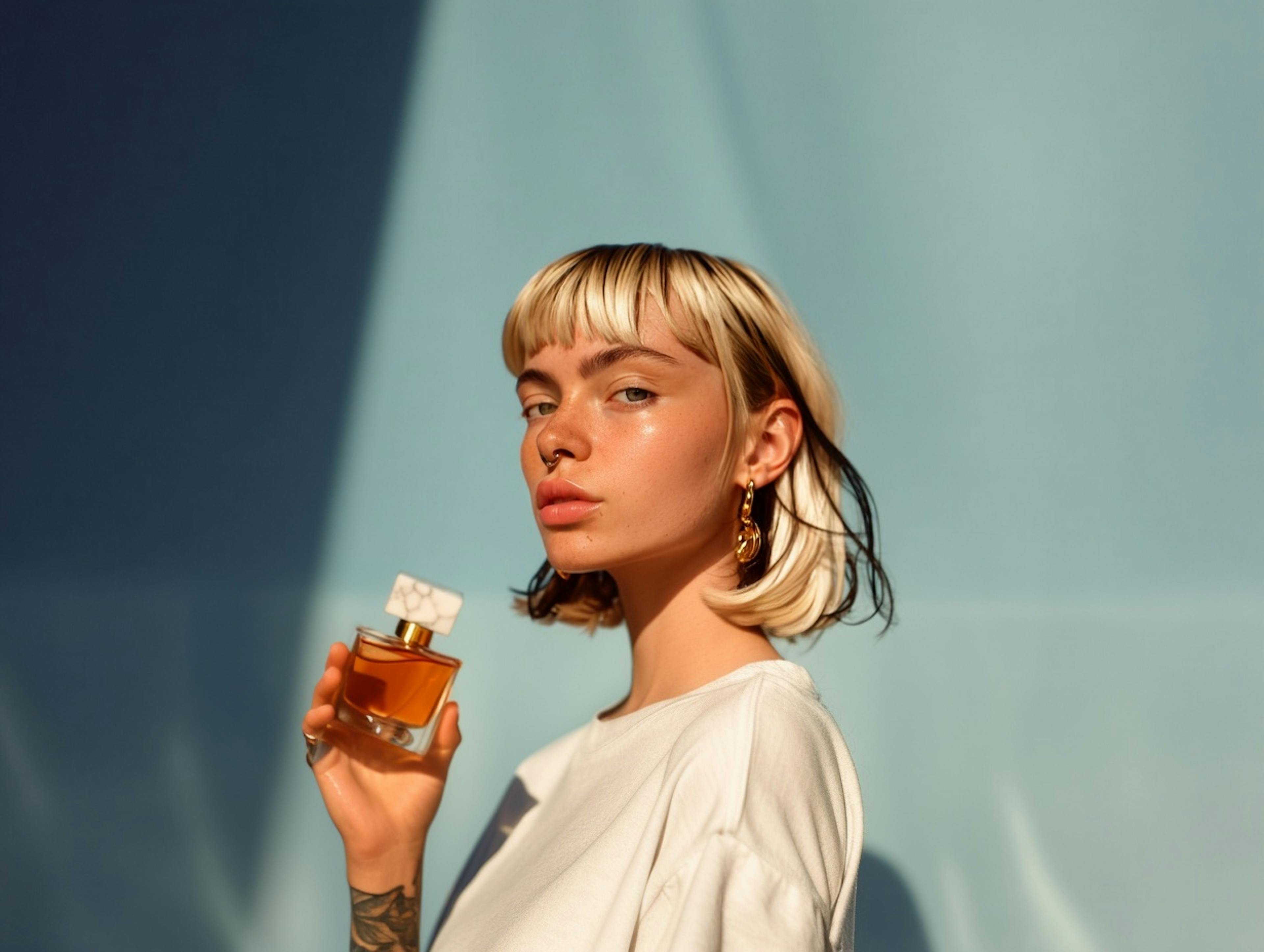 woman holding a bottle
