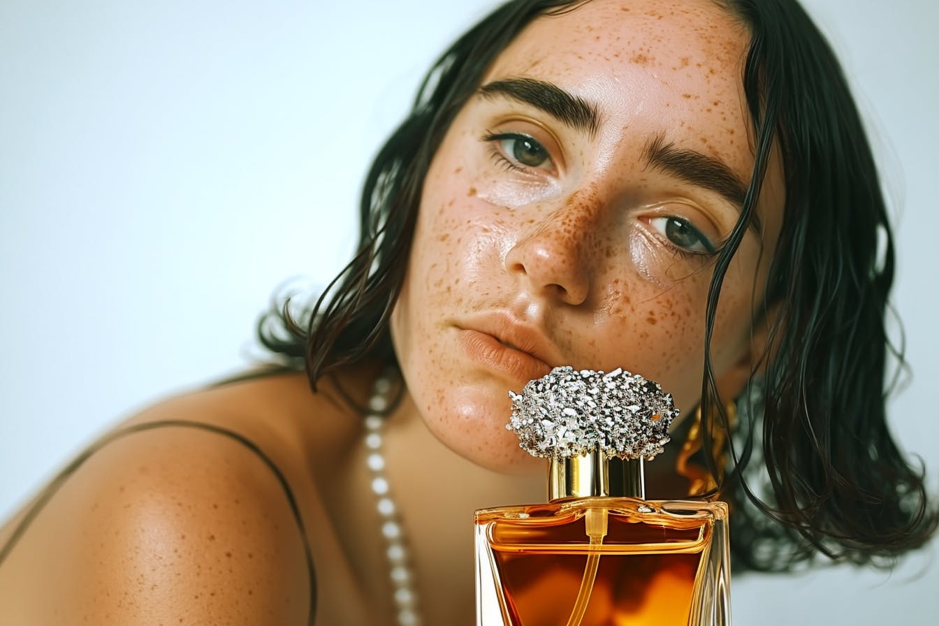 woman with perfume bottle