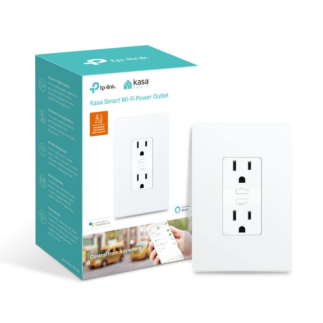 Kasa Smart WiFi Power Outlet, 2-Sockets gallery image packaging with product