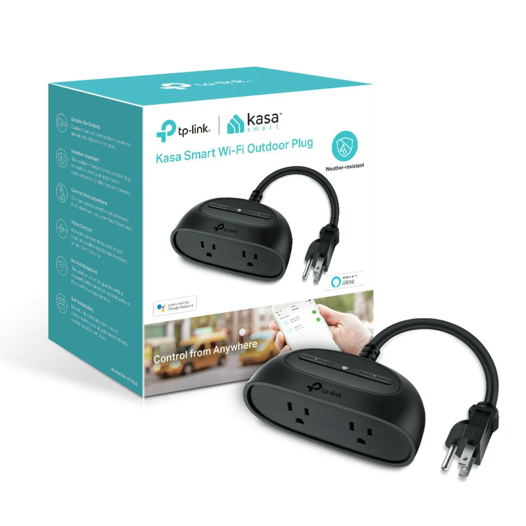 Kasa Smart Outdoor Plug Packaging with Product