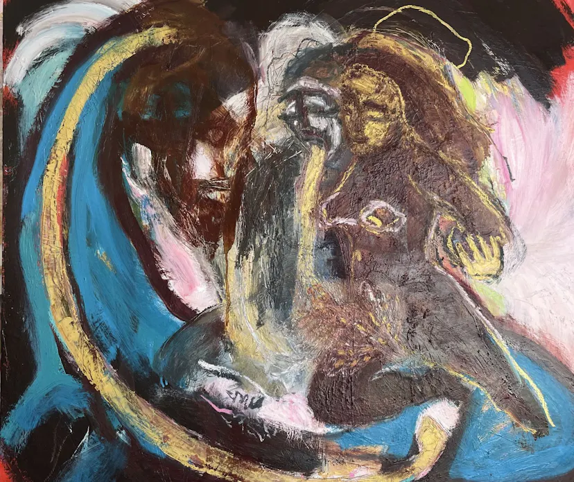 Your tongue draws me into other realms. Oil on canvas 80 x 90 cm 2022