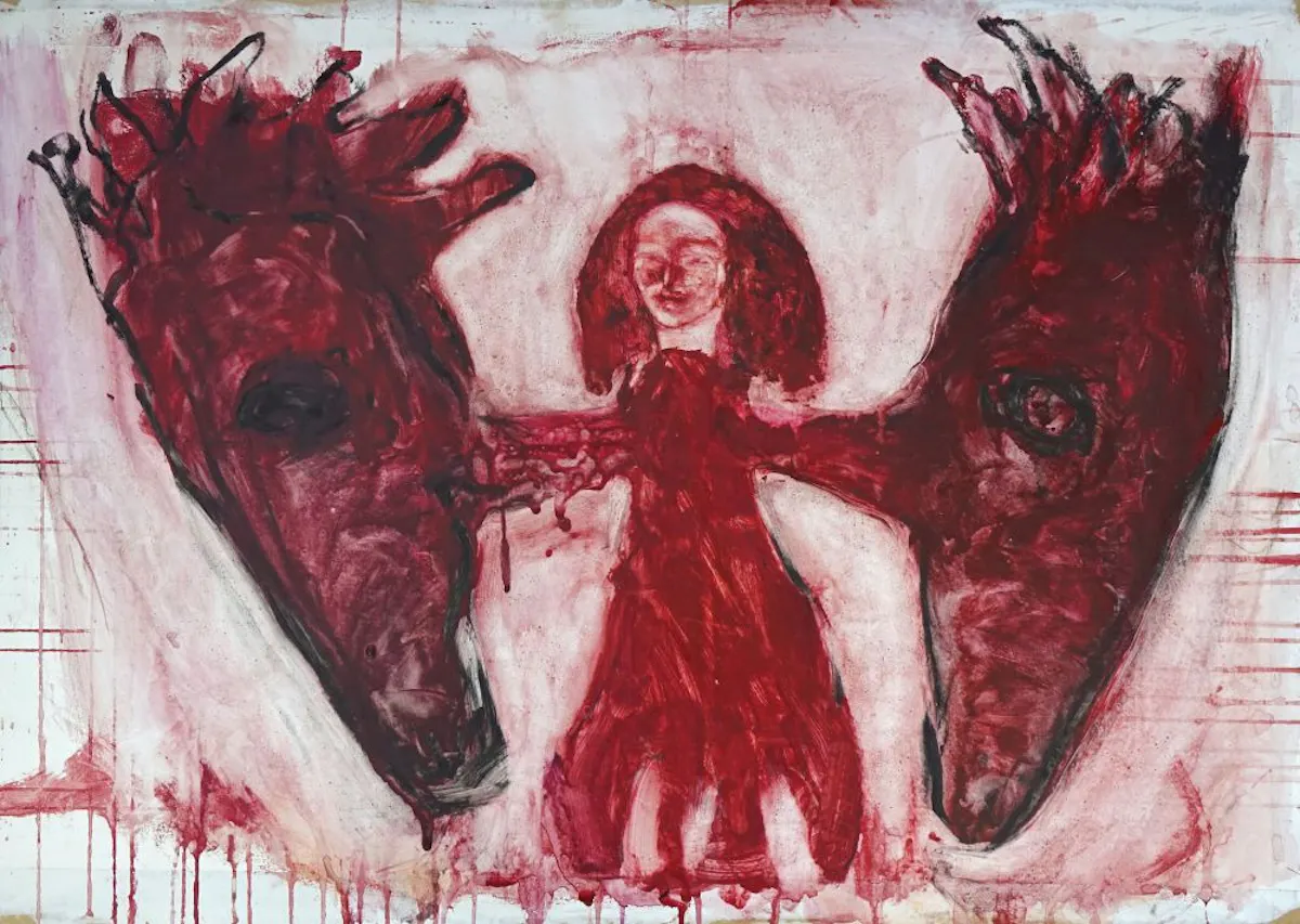 Woman of the Horses Watercolour with ink stick, 2016, Kate Walters, 35 x 45 cm approx for email