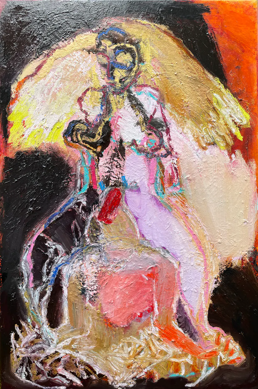 I dreamed of you painting; you were ecstatic. Oil linen. 70 x 50 cm. 2022