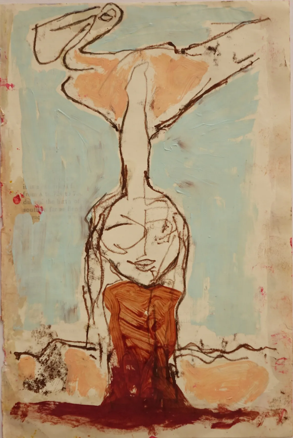 Smiles with Pelican monotype with oil 2016  book page 24 x 16 cm