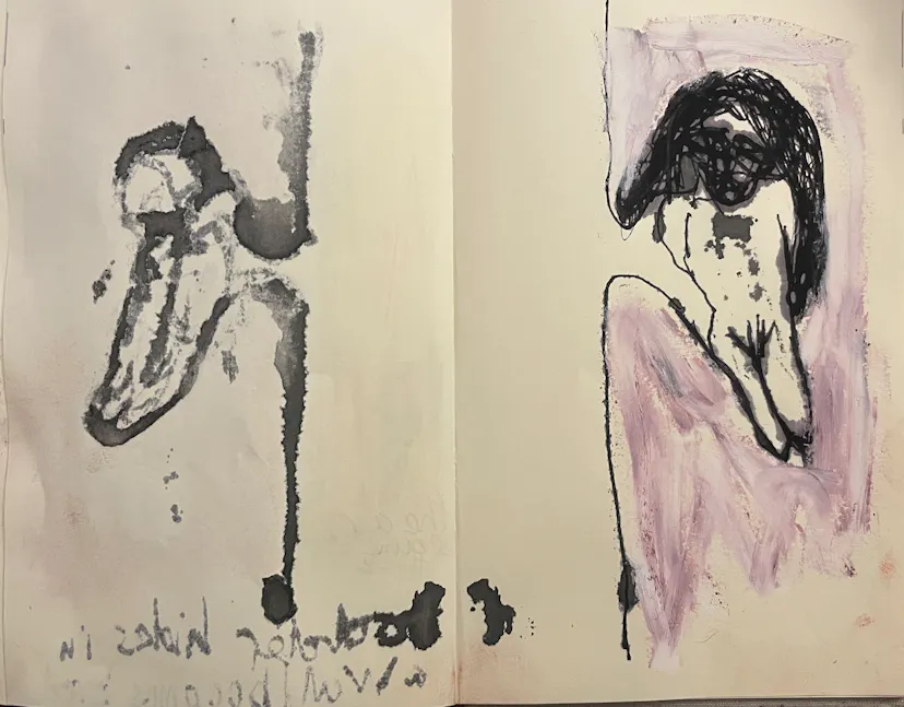 Hiding in the wall. Tiny drawing in a book.