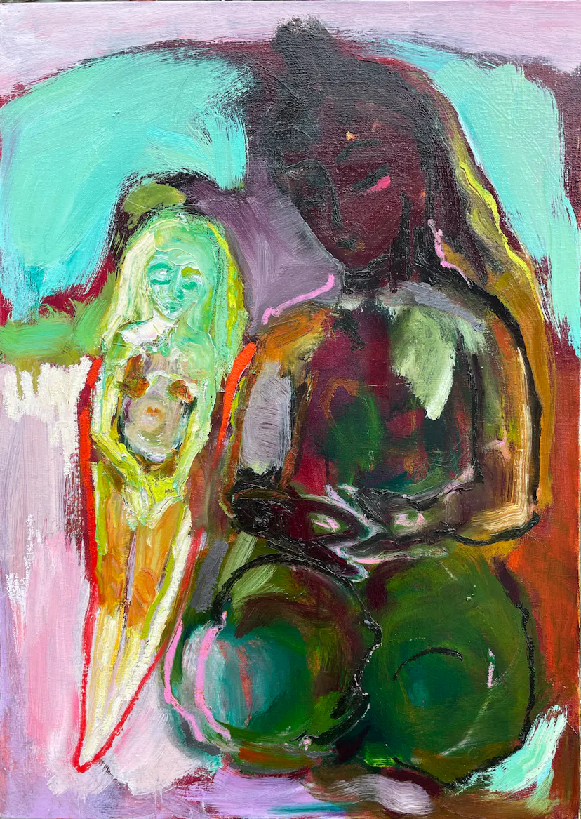 You call and I will appear. Oil and oilstick on linen. 70 x 50 cm 2024