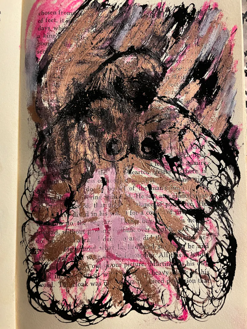 Pregnant angel. Tiny drawing in a book.