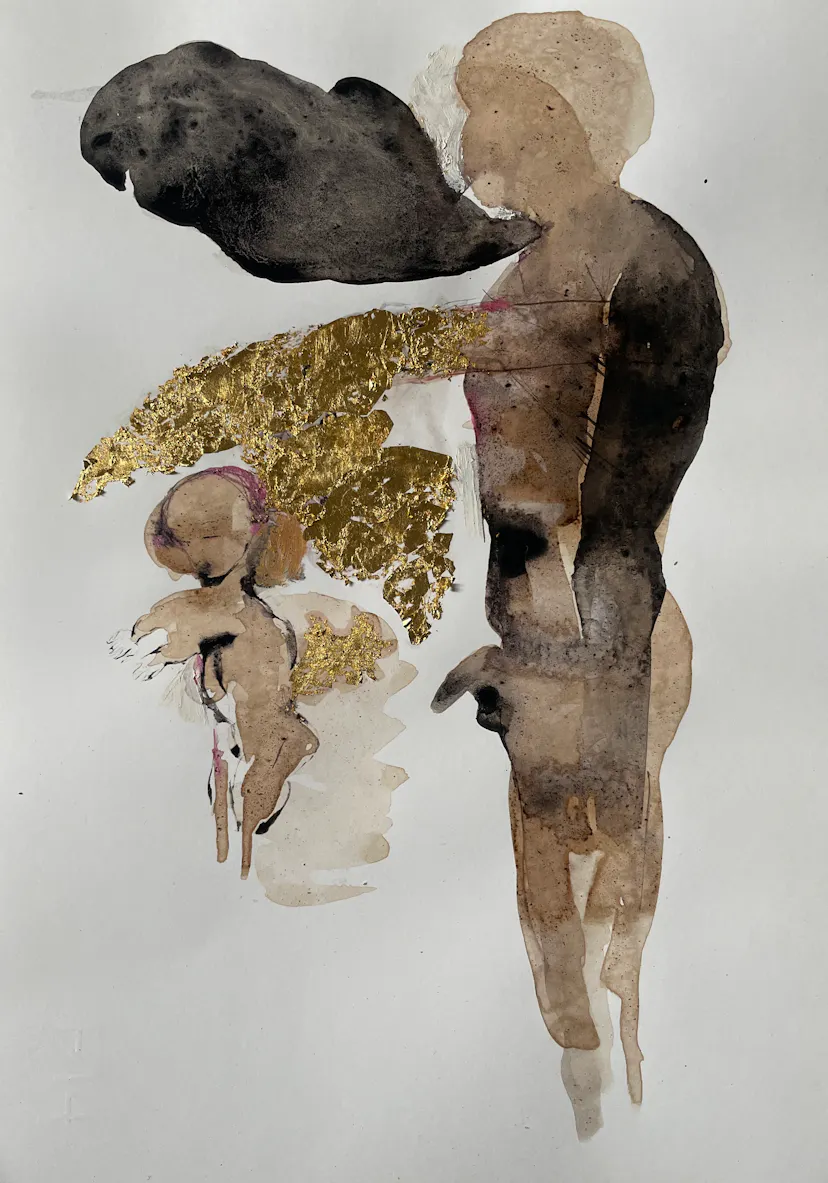 I imagined and hoped the love was there, but he was looking the other way... oak gall ink on paper. 33 x 24 cm. 2024