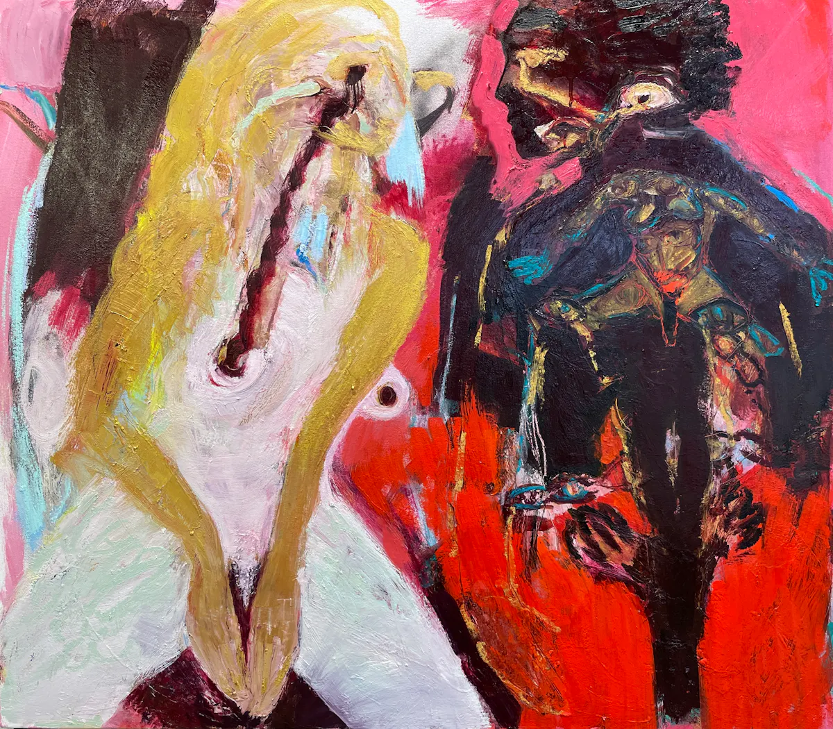 We cover ourselves with our hands. Oil on canvas. 80 x 90 cm November 2022.