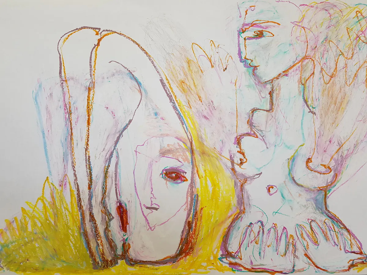 Dilating into two halves, drawing, April 2021, 53 x 78 cm