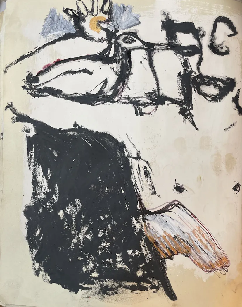 St Francis with Holy Bird and stigmata. Drawing in book. 35 x 28 cm 2025
