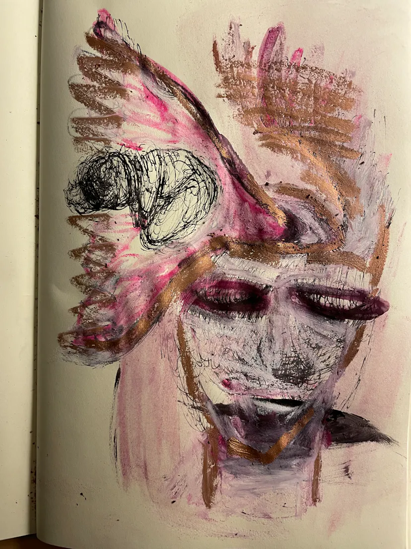 Third Eye, third Mouth. Tiny drawing in a book.