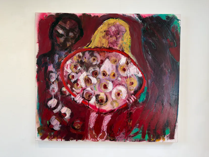 Girl with Sacred Hoop.Oil on linen. 80 x 90 cm