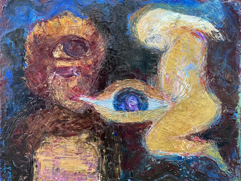 Our lip-shaped coracle. Oil on linen. 32 x 46 cm. 2022
