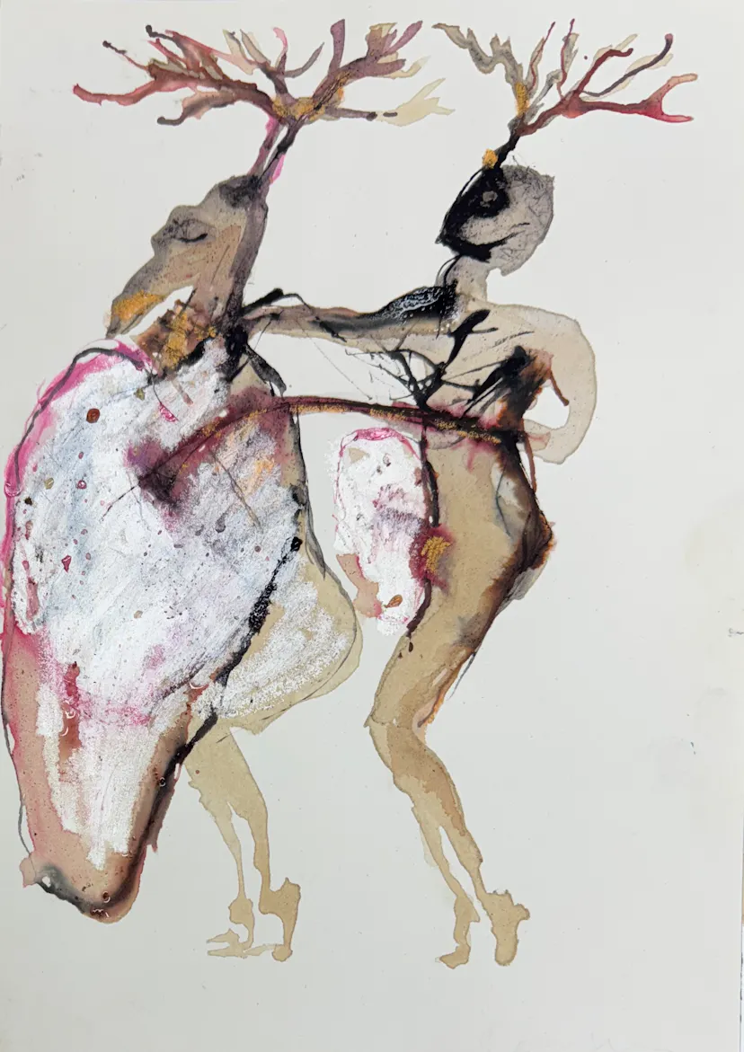 Man with Deer. Drawing on loose page. 25 x 20 cm approx. 2025