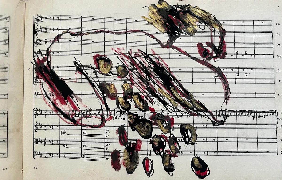 Lifting up my wing to release the seeds from where he wounded me. Drawing. May 2023