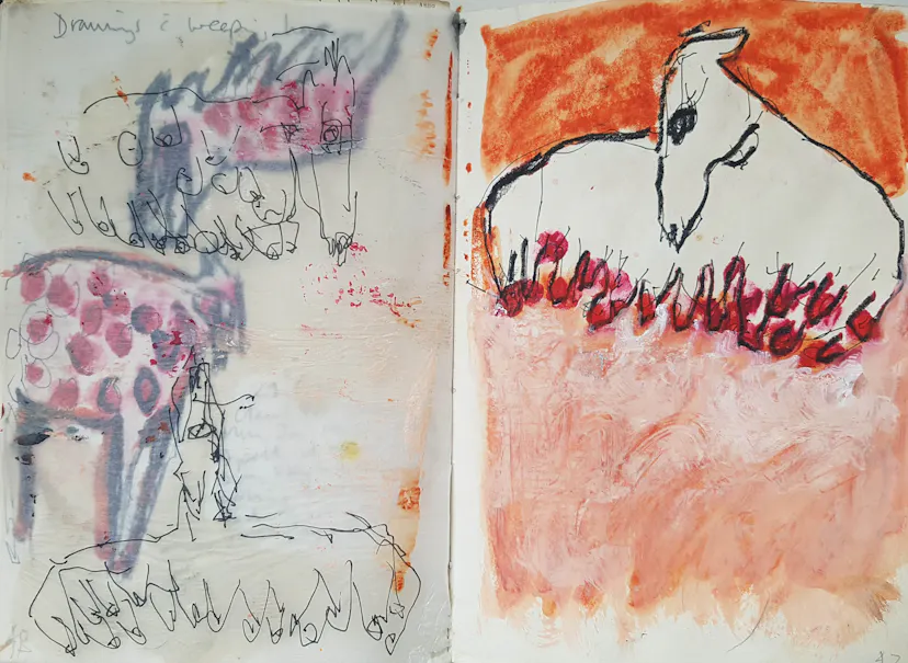 All my weeping horses, and me. Sketchbook pages.