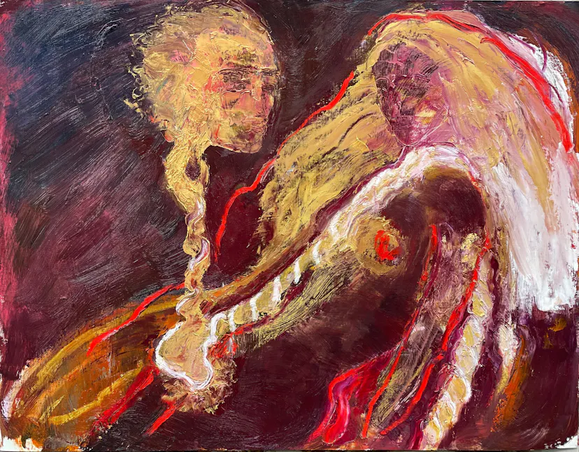 When you lend me your phallus- Fen 2022 - Oil on sized paper. 50 x 65 cm.