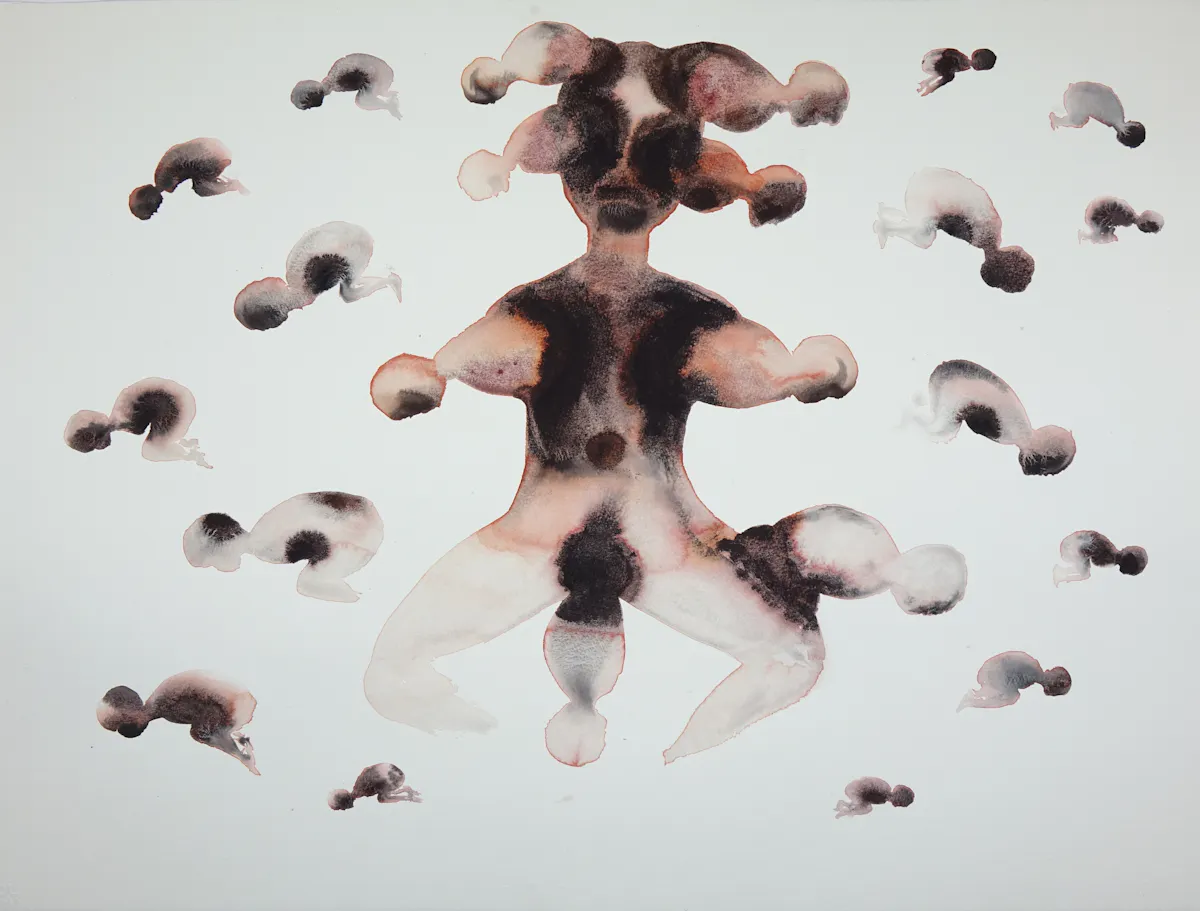 7 mother with all her baby seeds pouring from her body KW watercolour 56 x 76 cm
