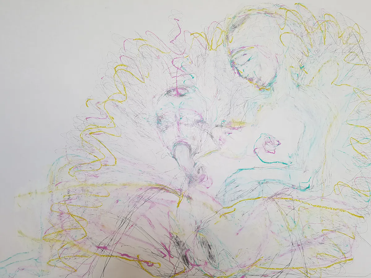 Angel's tongue at my navel. Drawing 53 x 78 cm, April.