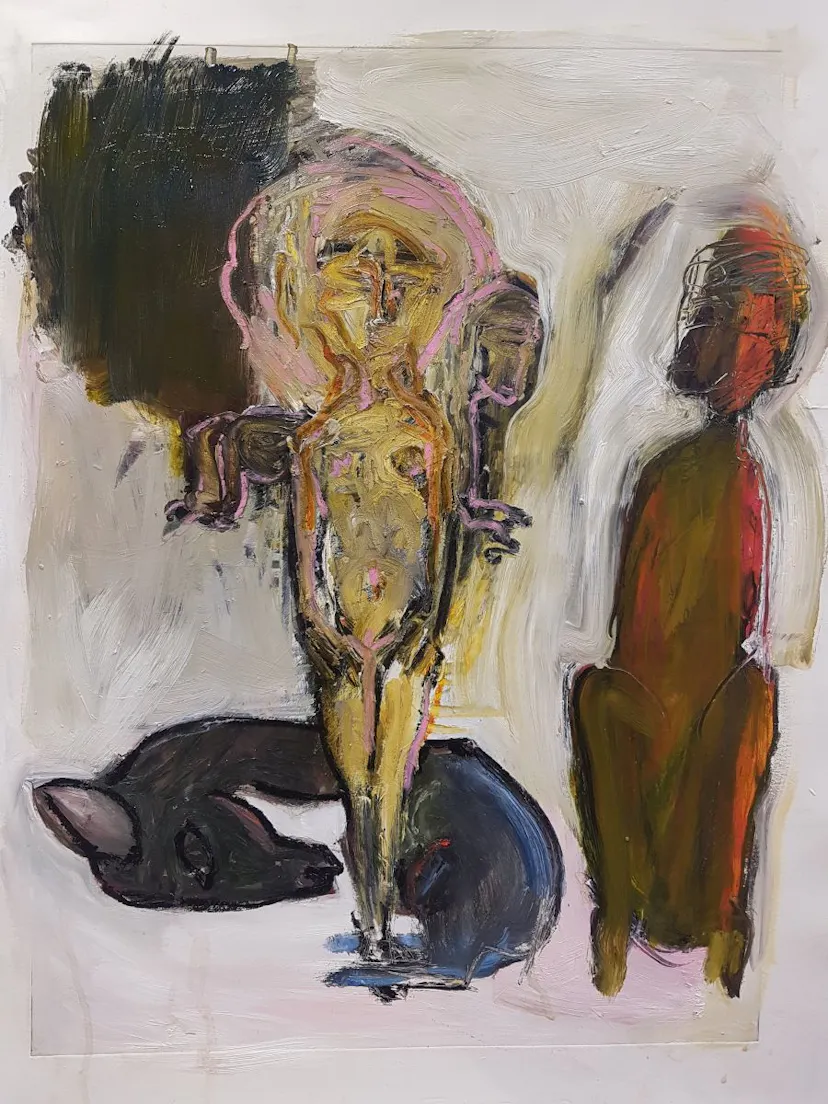 Little Kate in Gold. Oil on sized paper. 50 x 40 cm approx 2021.
