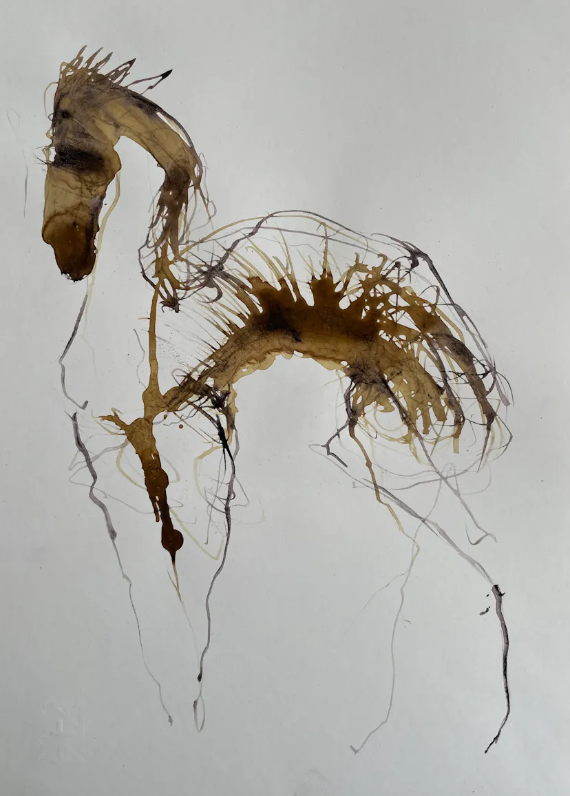 Horse of the Ages. Oak gall ink on paper. 2024