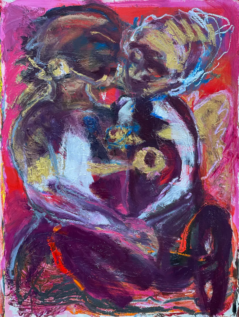 Falling through the hole of their own clear cry. Oil on gessoed paper. 76 x 56 cm approx. Jan 22