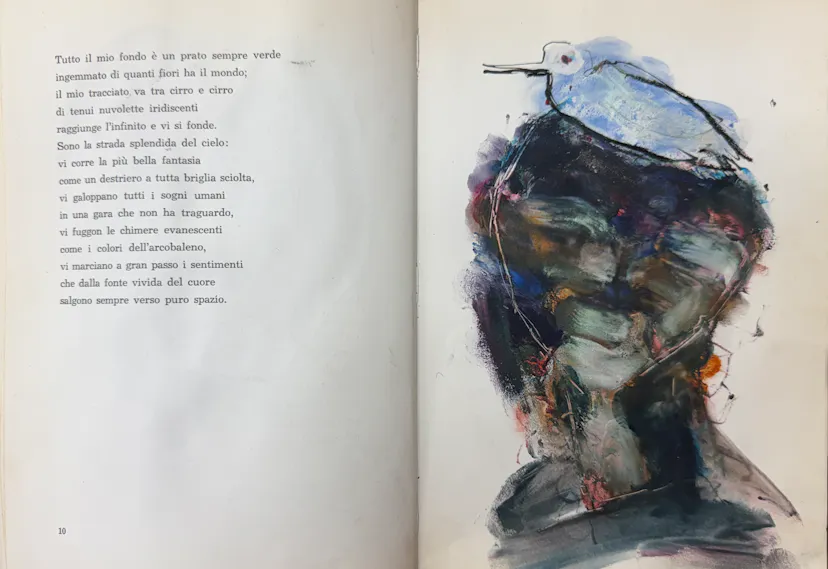 Man with Bird. drawing in a book. 2026