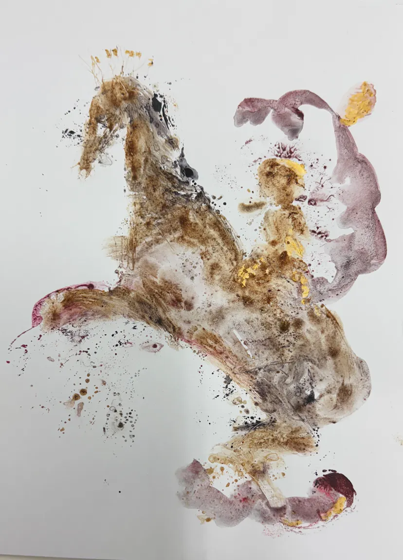 Child on a spirit hybrid. Drawing. 33 x 24 cm 2025