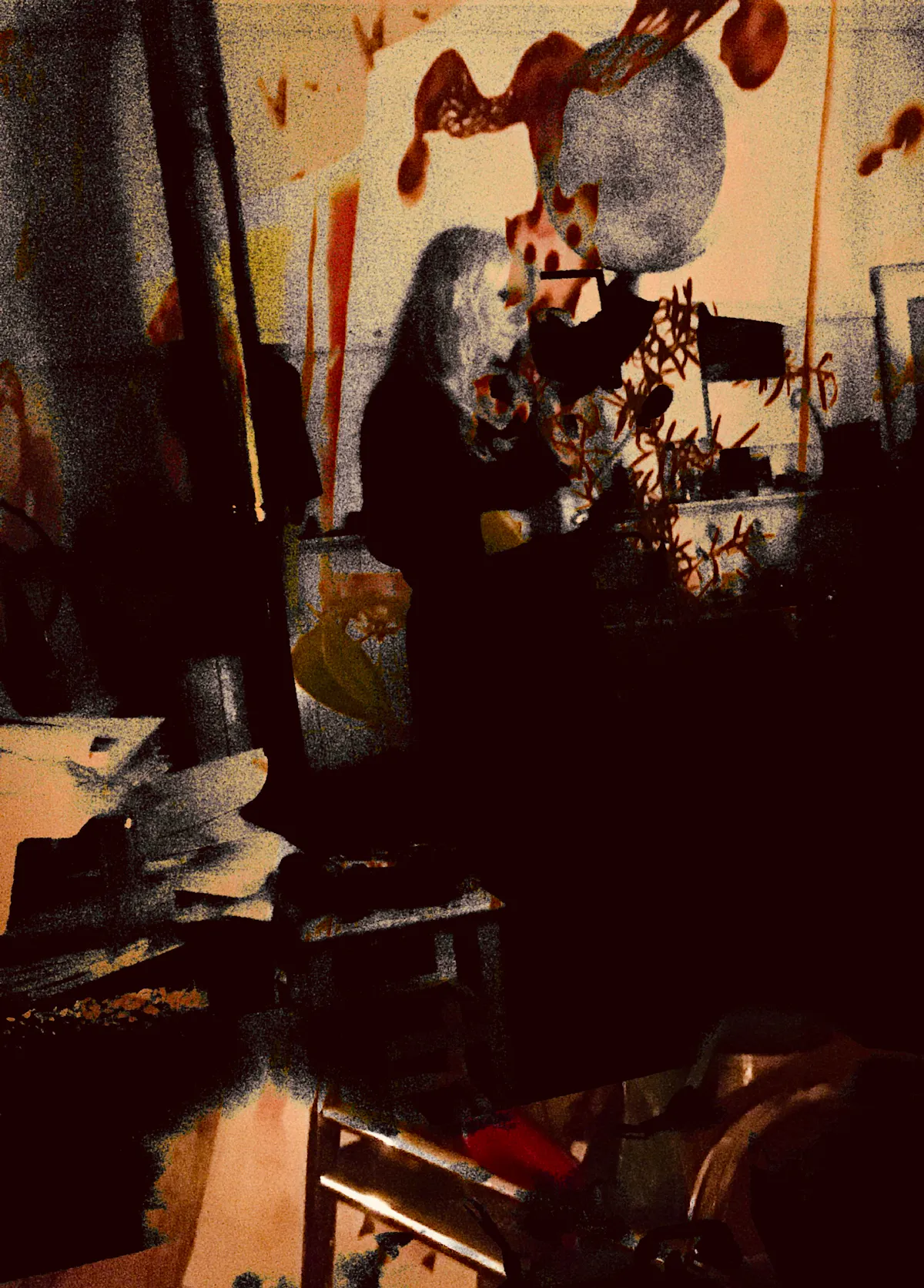 Kate drumming in her studio, solstice. Photo credit Sally Tripptree