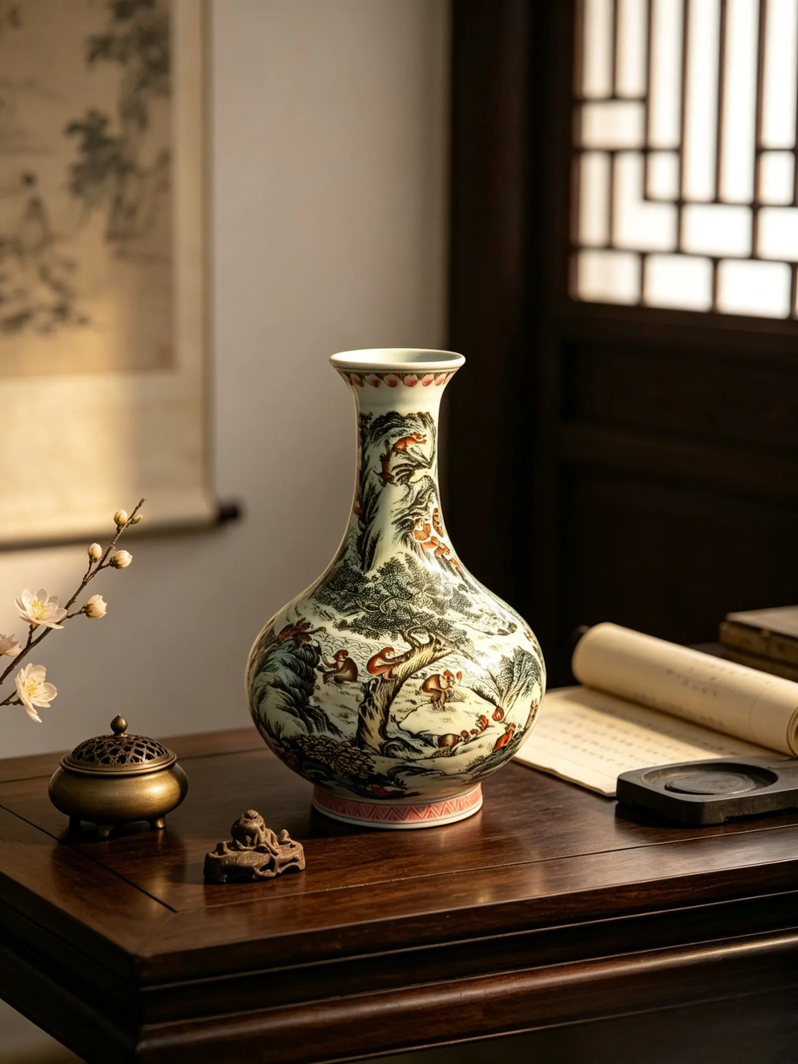 清:乾隆粉彩百猴纹荸荠瓶| 乾隆Qian Long