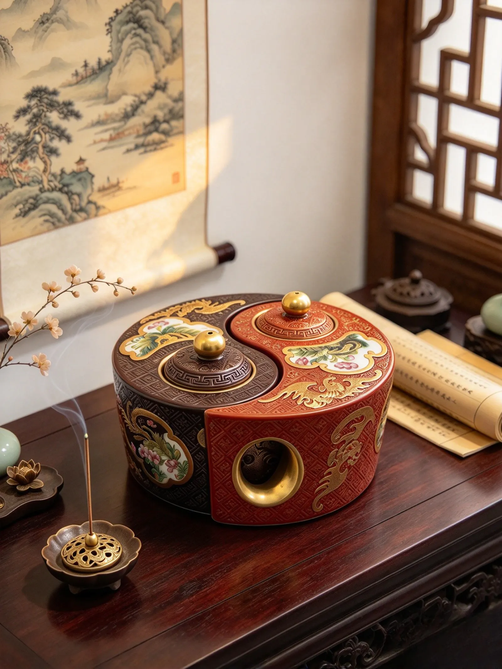 清:乾隆紫金釉轧道粉彩浮雕十八罗汉开关八卦壶| 乾隆Qian Long