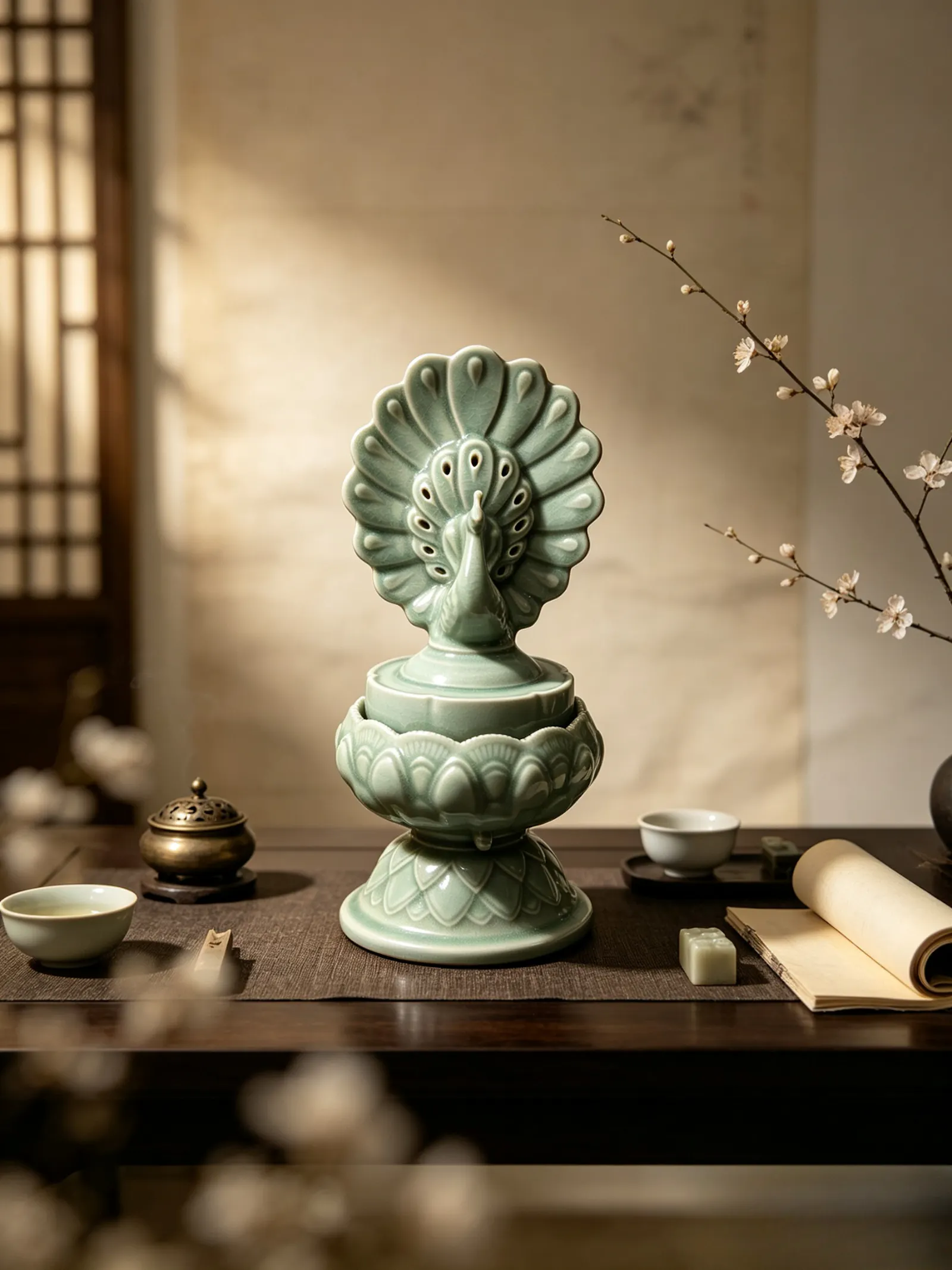 宋:汝窑天青釉孔雀开屏式莲花熏炉| 汝窑Ru Ware