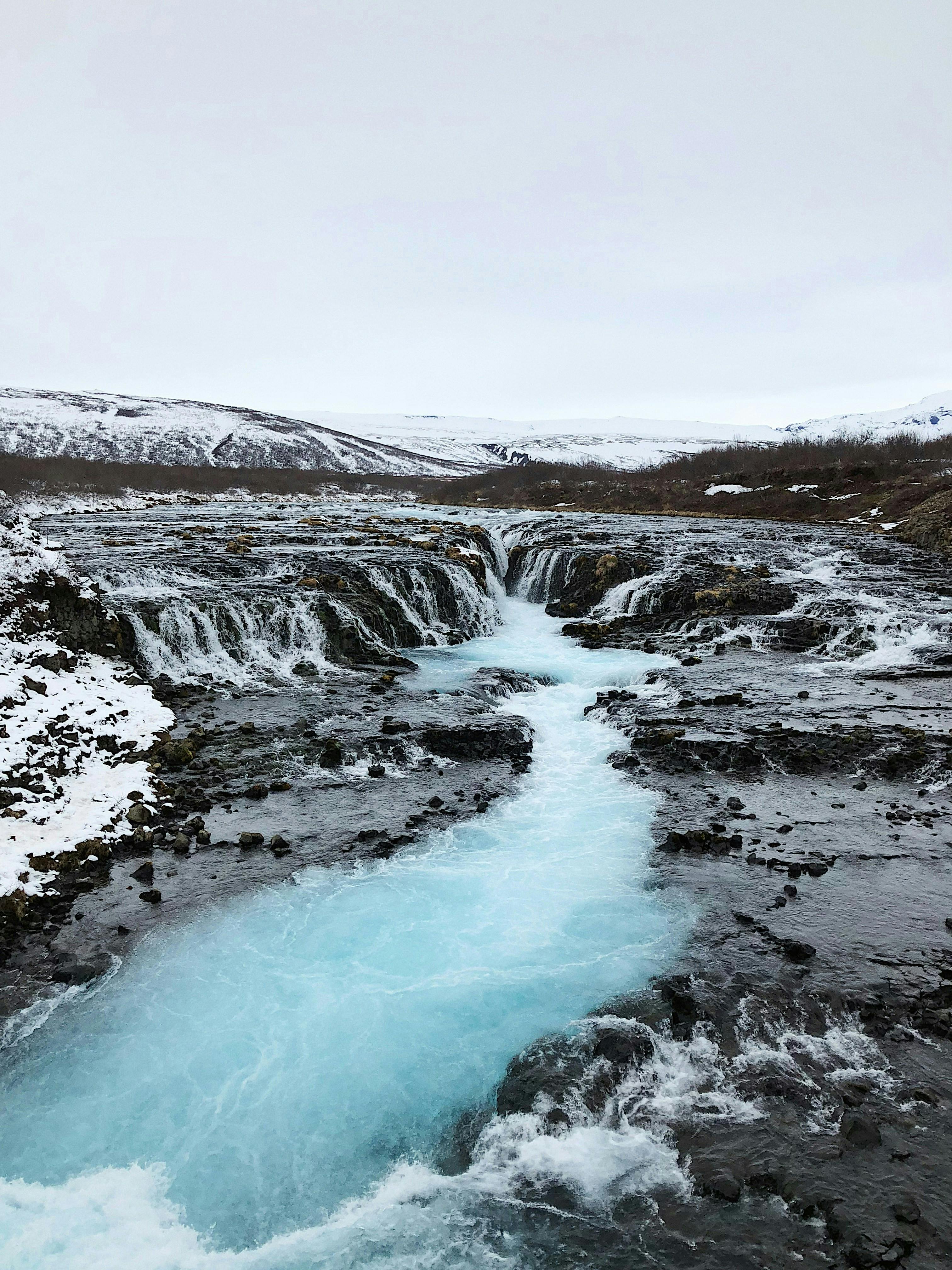 Winter scene in Icelandic nature of a waterfall