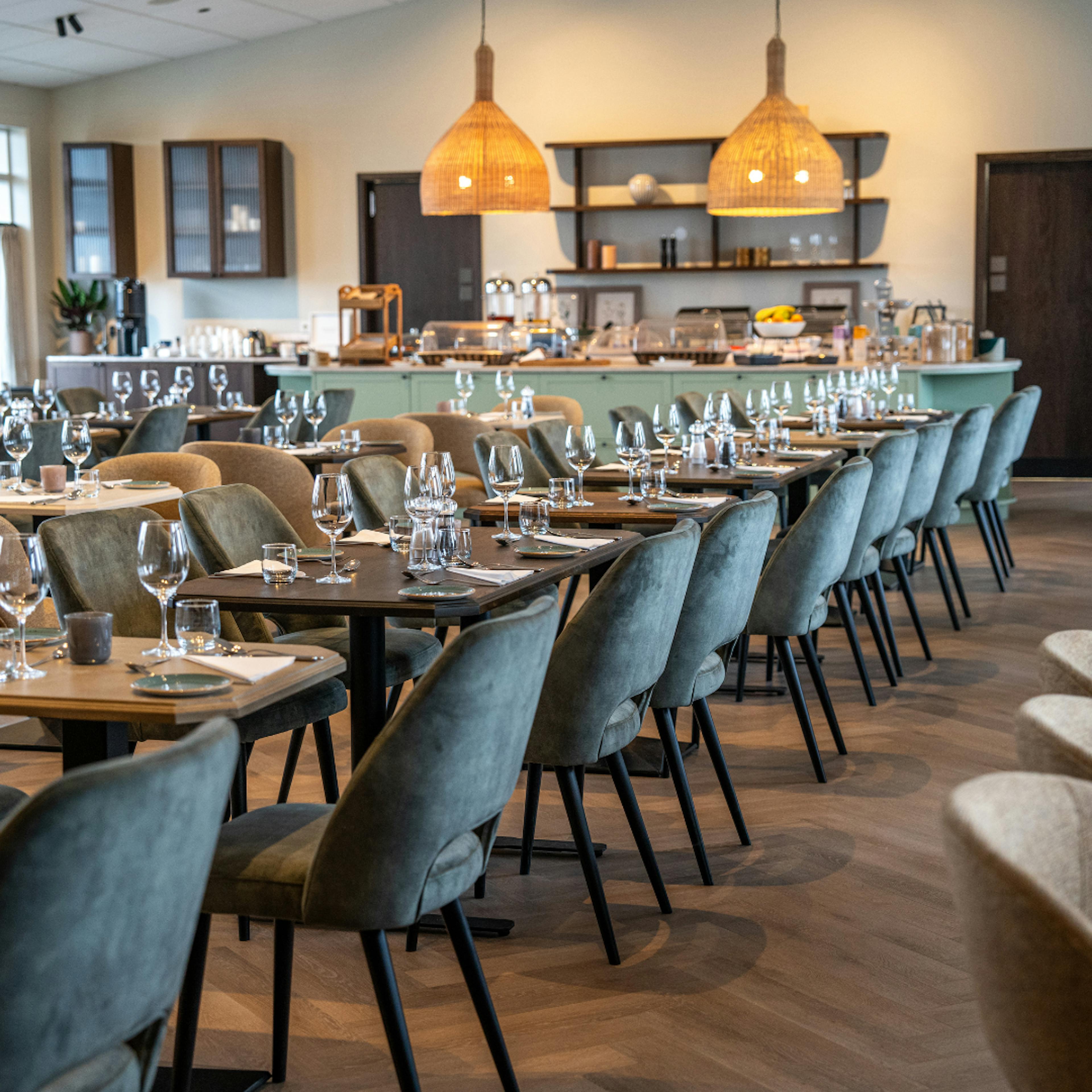 Warmly lit restaurant