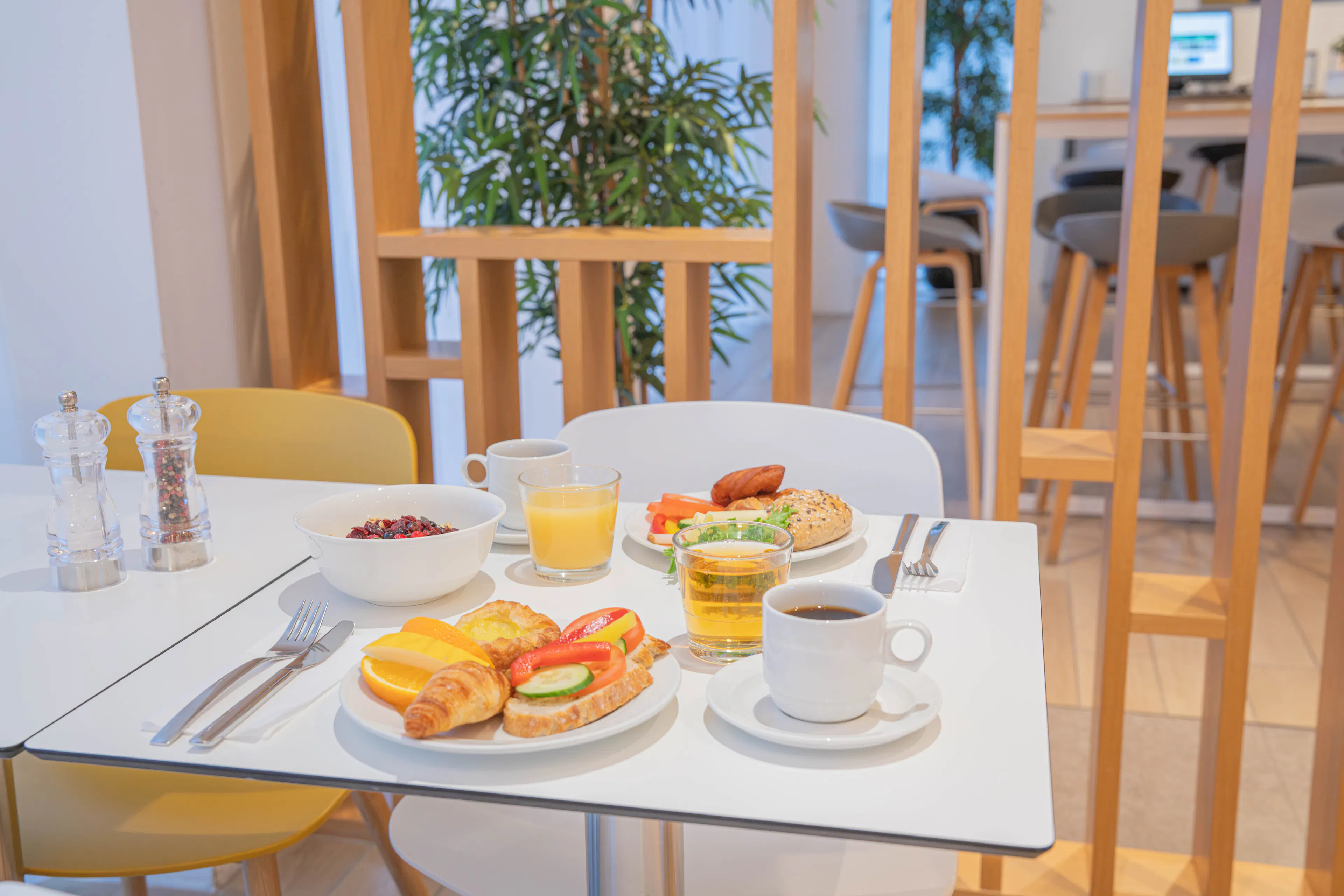 Two breakfast plates in the morning