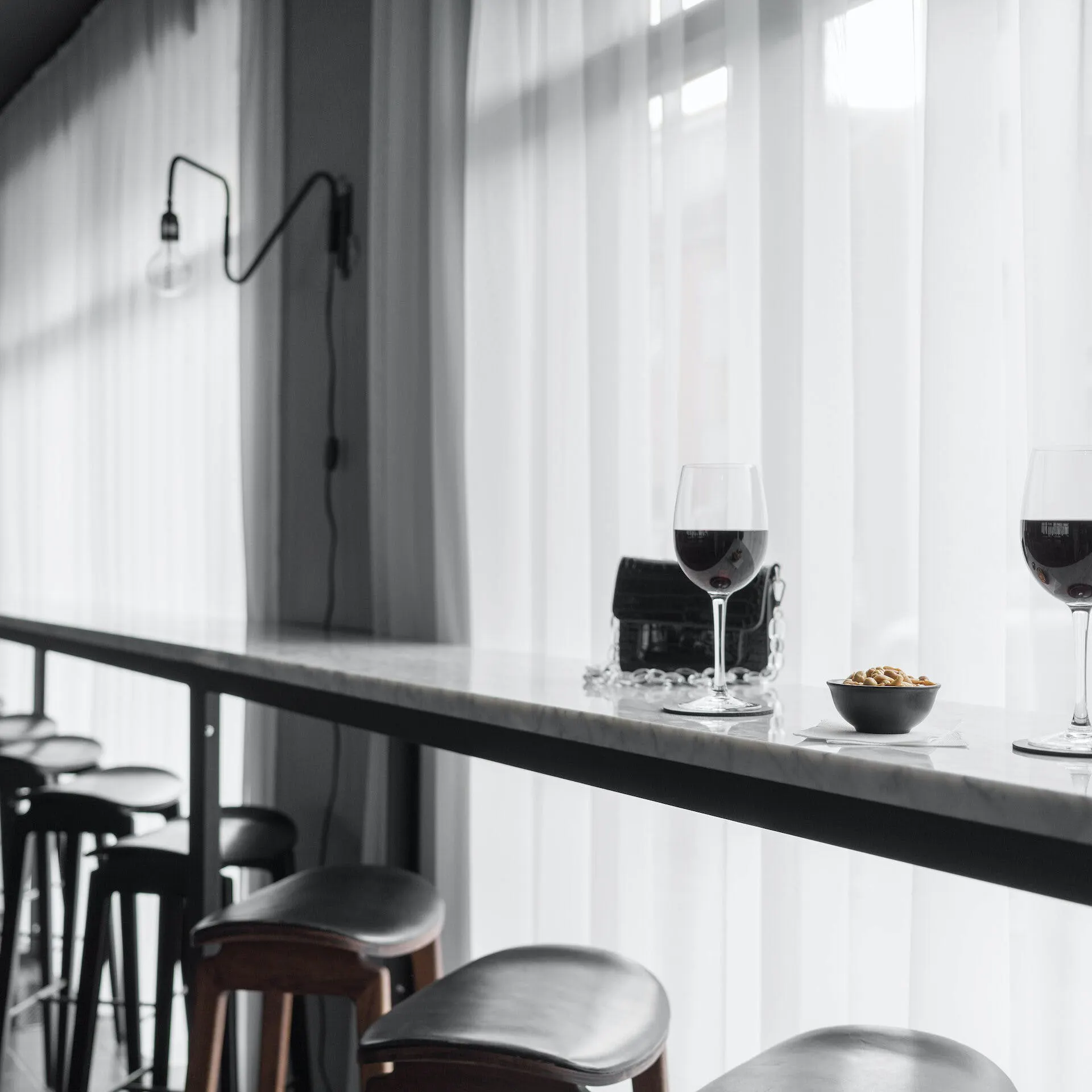 Wine glasses on table