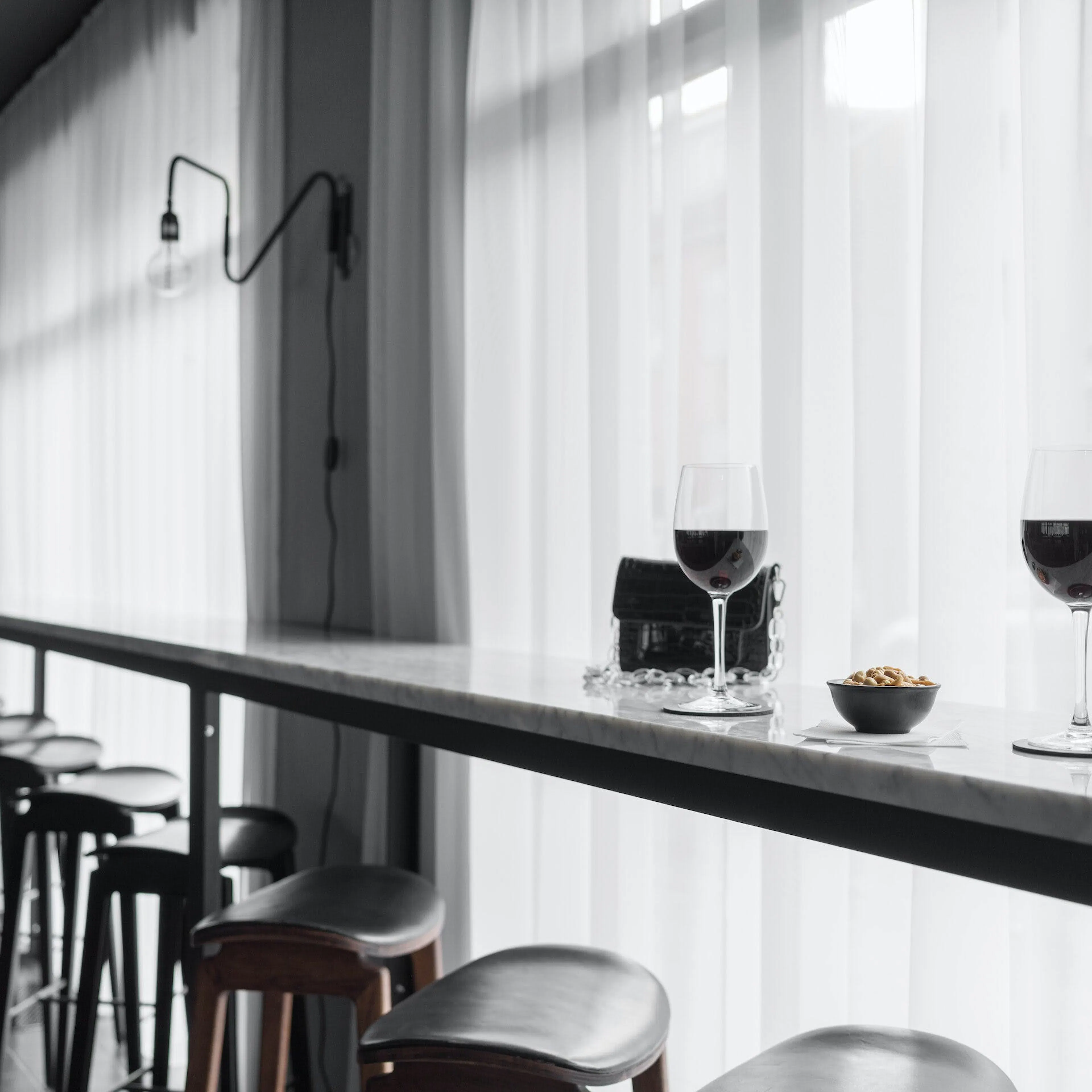 Wine glasses on table