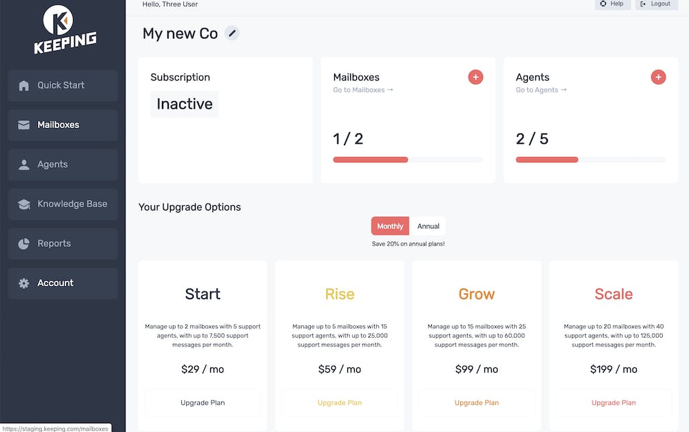 Accounts page