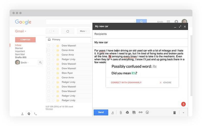 Grammerly for Gmail Screenshot