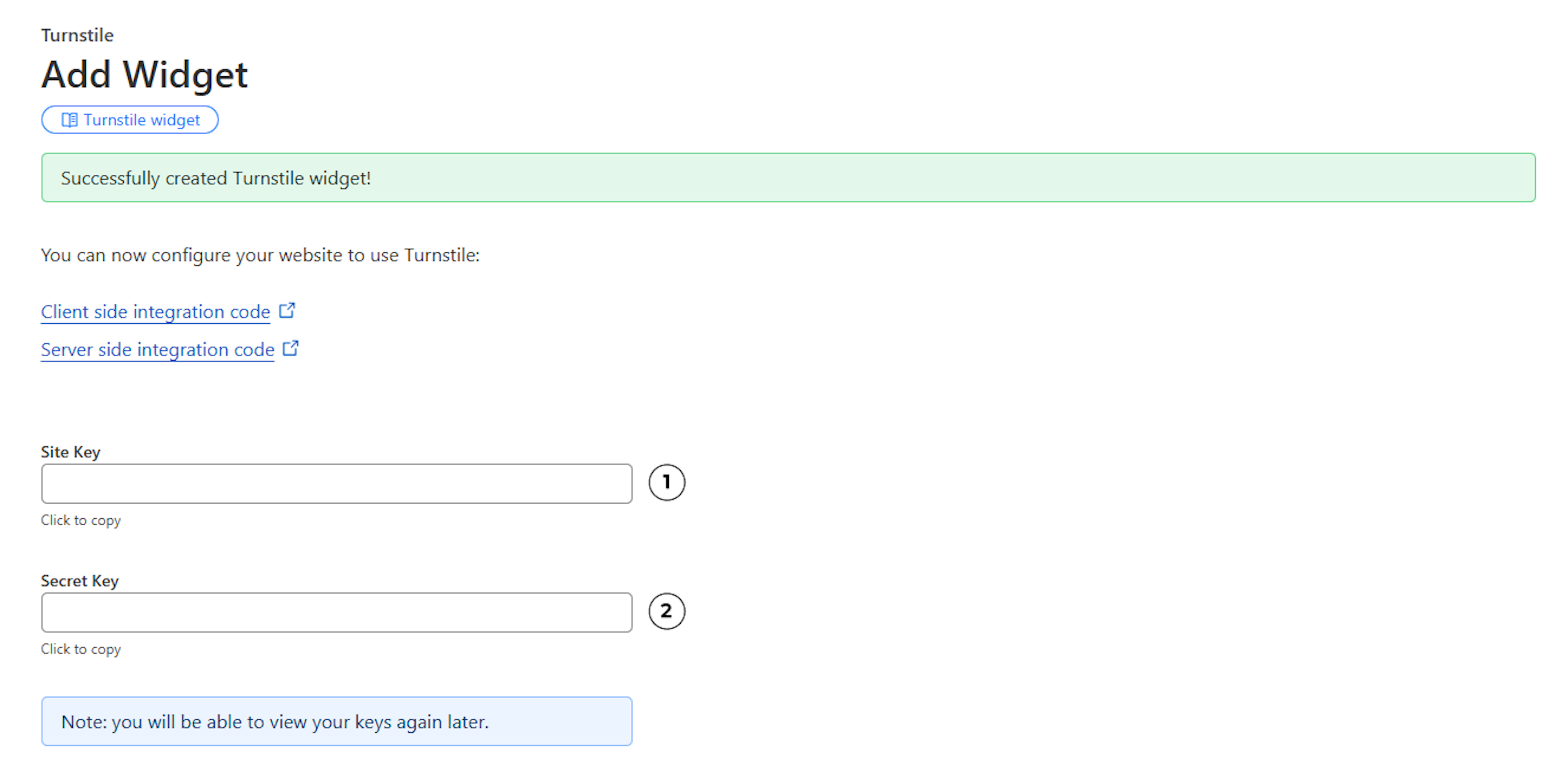 Cloudflare turnstile widget keys