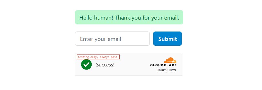 Form submitted successfully using the success testing site key
