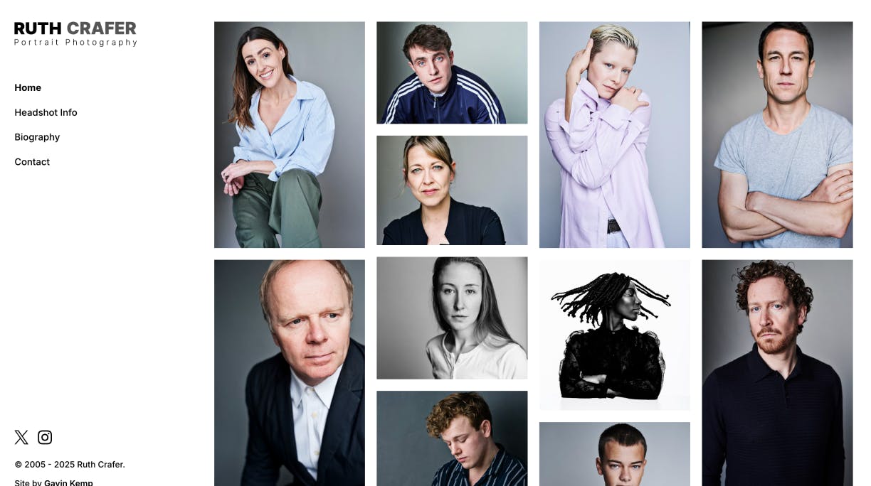 A screenshot of Ruth Crafer's website homepage