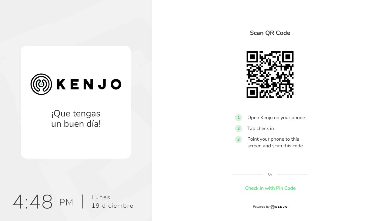 Punto de fichaje de Kenjo, escanea tu código QR.