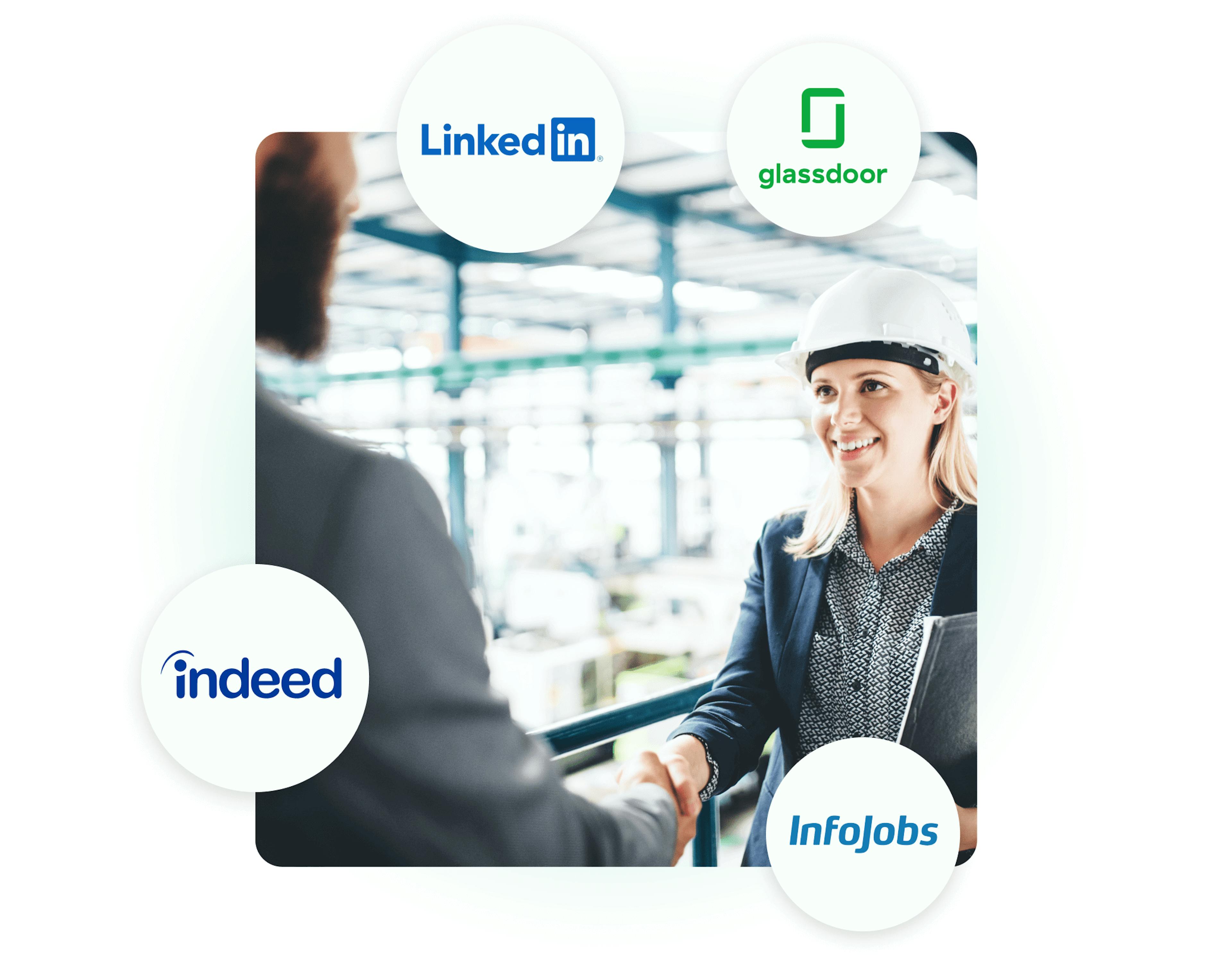 Integraciones de Kenjo para encontrar a los mejores candidatos como LinkedIn, Glassdoor, Indeed e Infojobs.