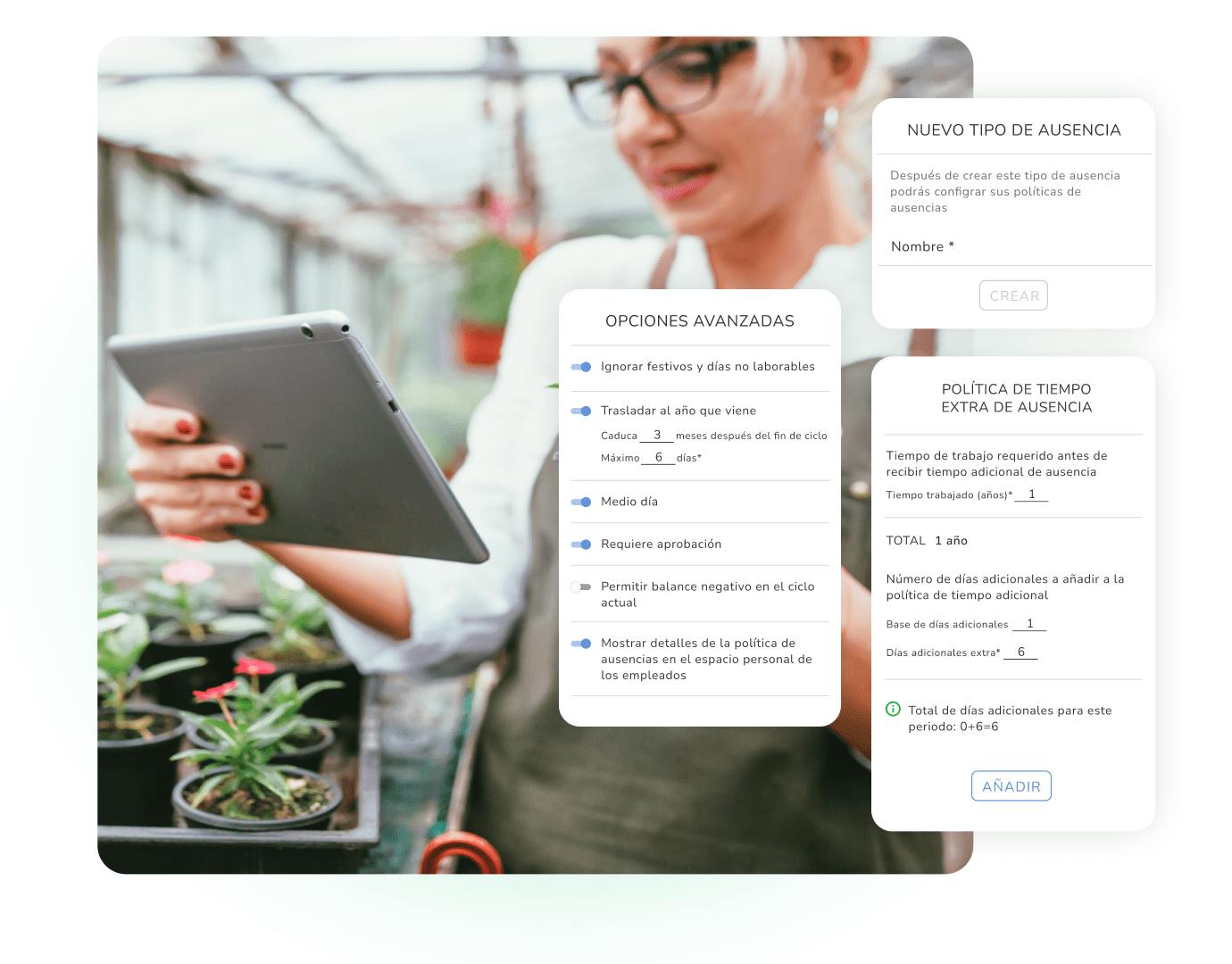 Una joven jardinera personaliza las vacaciones y ausencias mediante el software de Kenjo